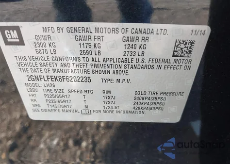 2015 Chevrolet Equinox 1Lt z USA, uszkodzony, nr VIN 2GNFLFEK8F6202235